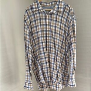 Linen Blue and Brown Plaid Shirt